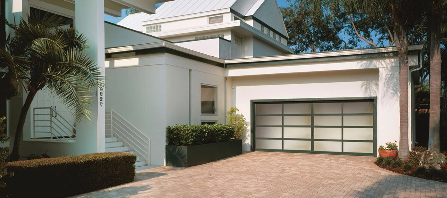 A modern two-car garage on a large home