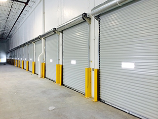 Indoor commercial garage doors in a row